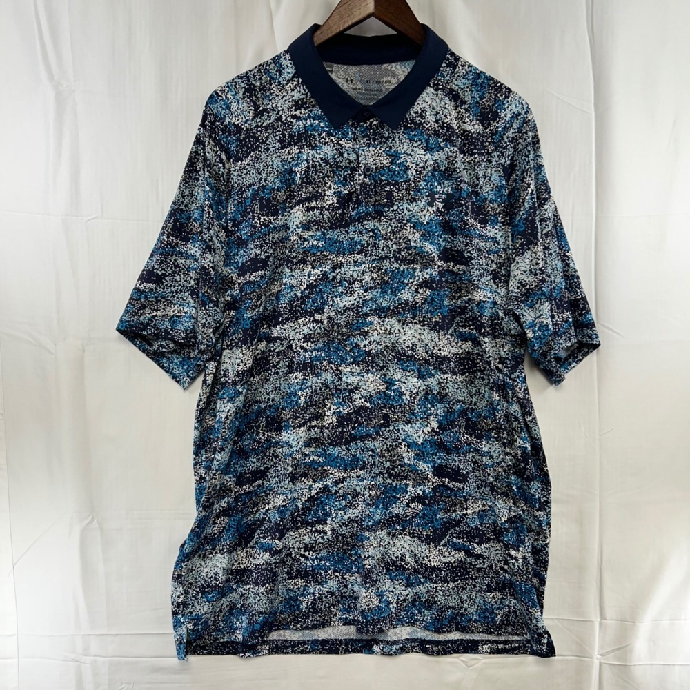 Under‎ Armour Iso-Chill Polo Mens XL Blue Abstract Camo Loose Fit 1383159
